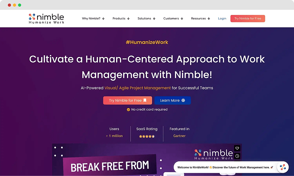 Die Homepage von Nimble