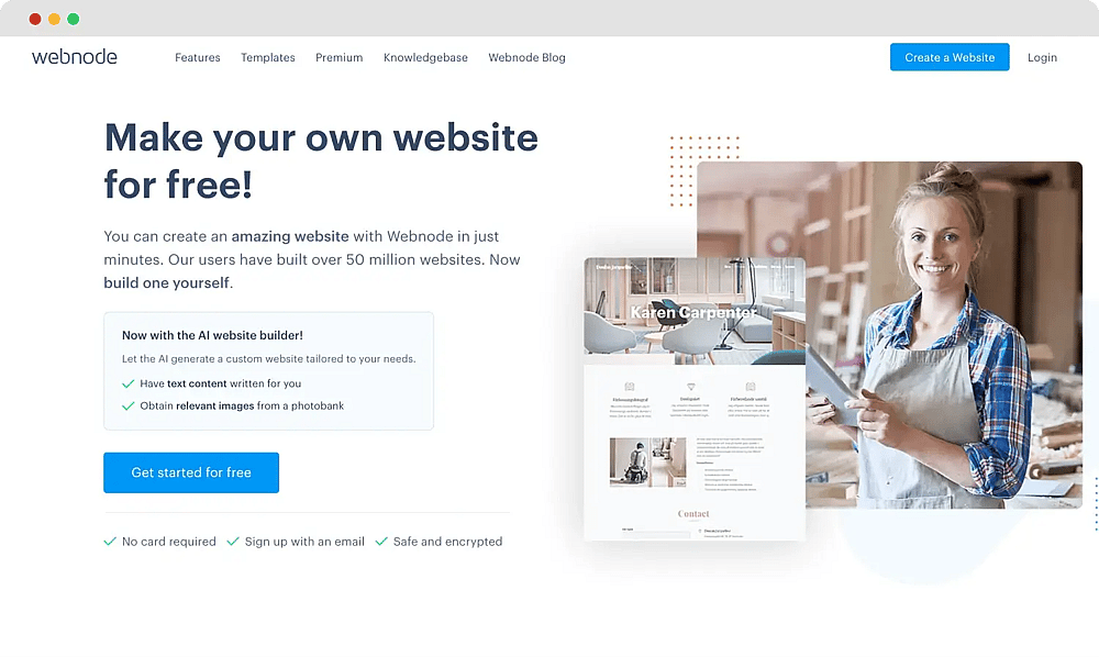 Page d'accueil de Webnode