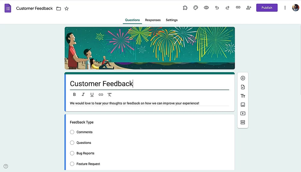 Workspace of Google Forms