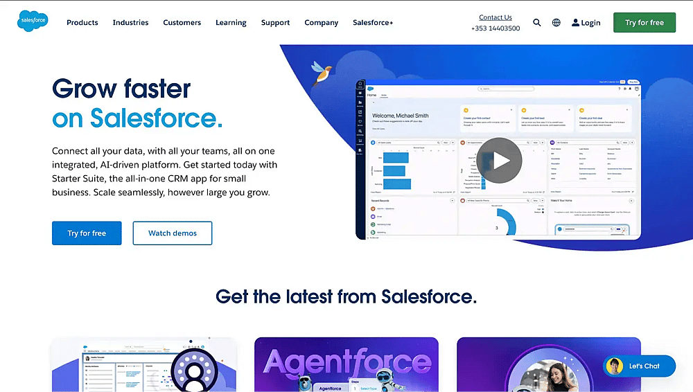 The homepage of Salesforce CRM