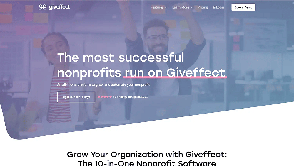 The homepage of Giveffect