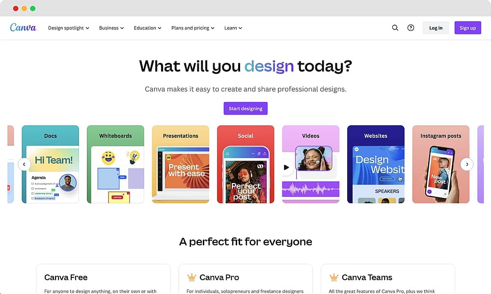 Die Homepage von Canva