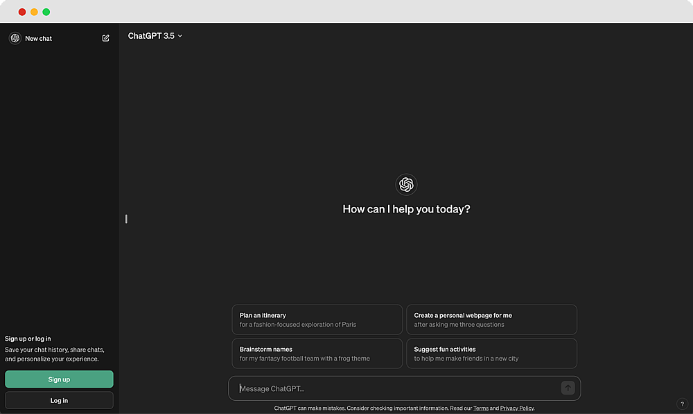 Die Homepage von ChatGPT