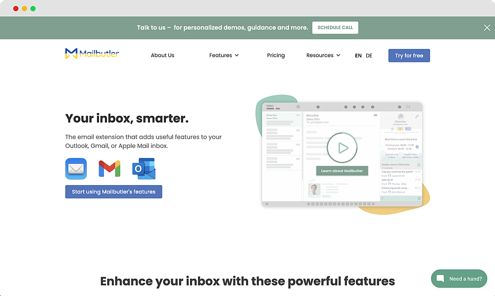 Die Homepage von Mailbutler
