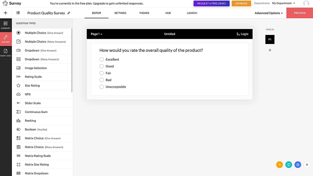 Workspace of Zoho Survey