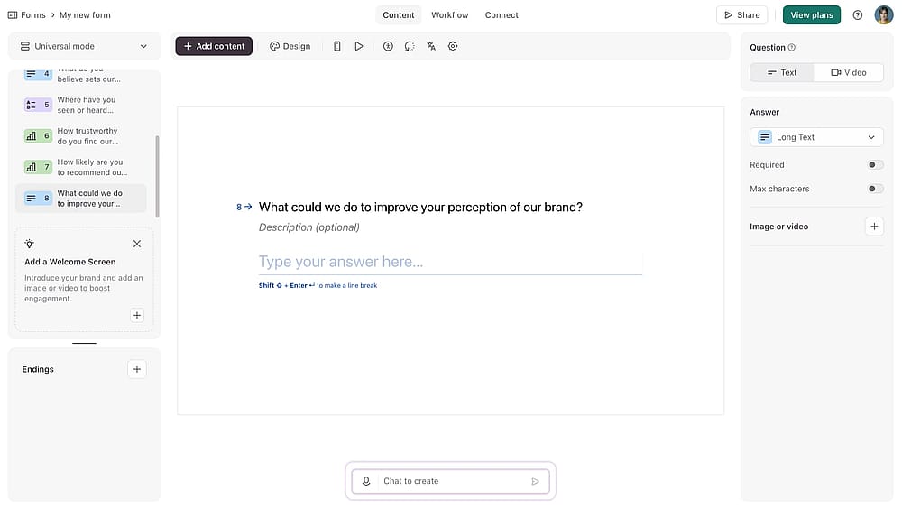 Workspace of Typeform