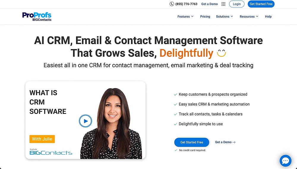 The homepage of BIGContacts CRM