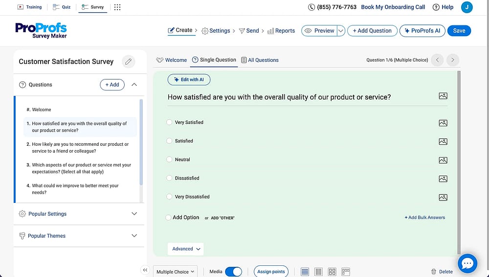 Workspace of ProProfs Survey Maker