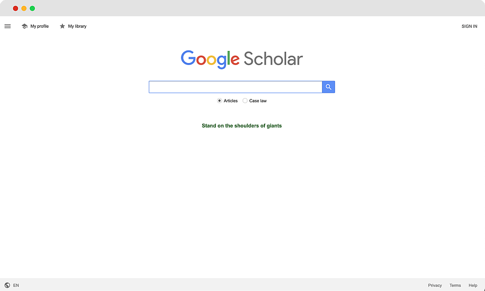 Die Homepage von Google Scholar