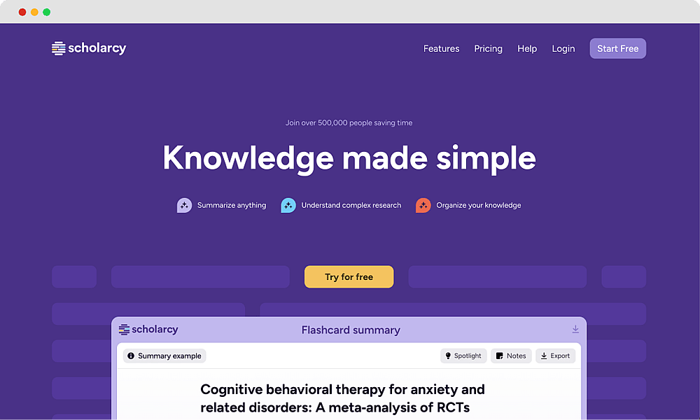 Die Homepage von Scholarcy