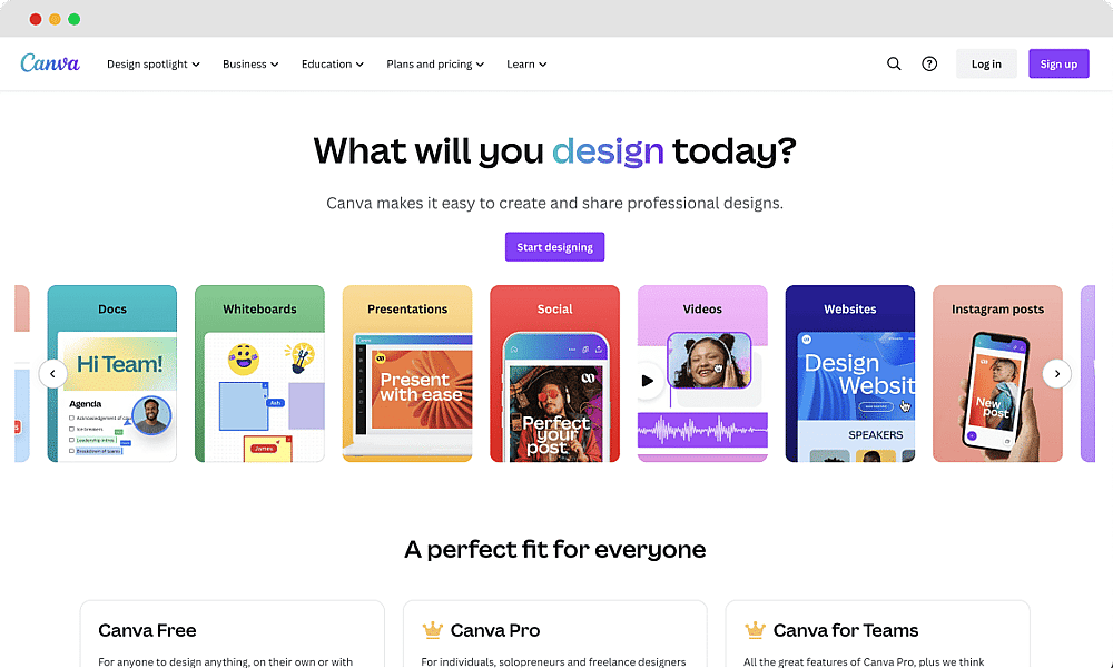 Die Homepage von Canva