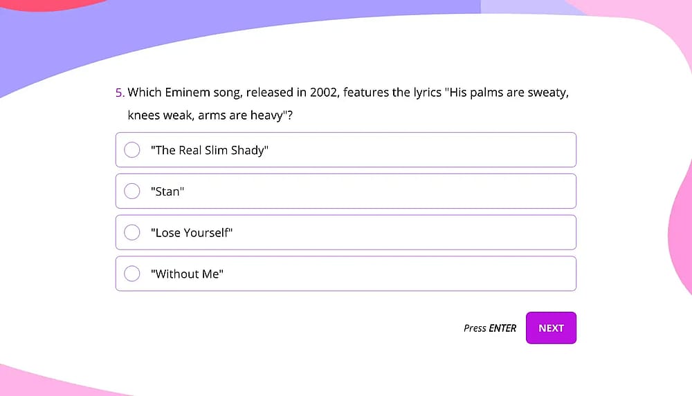 Uma pergunta de quiz para fazer em um quiz dos anos 2000