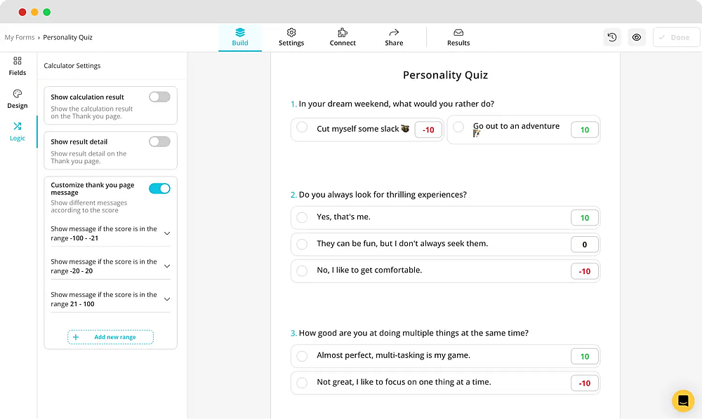 Use a calculadora para pontuar seu quiz