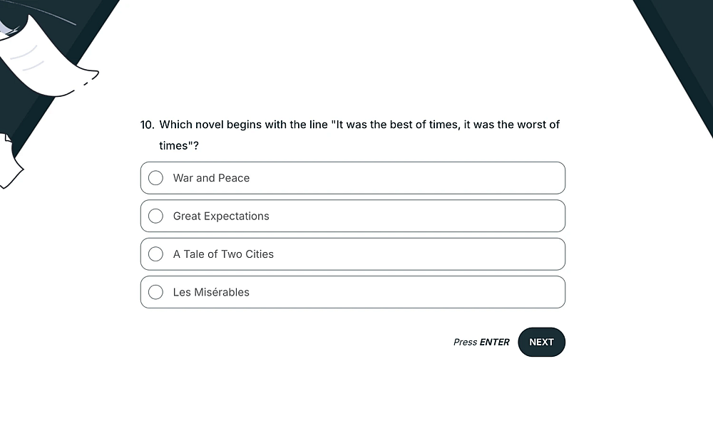 A literature quiz bowl question
