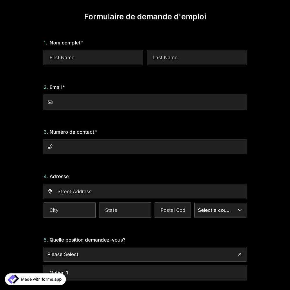 Modèle de formulaire de candidature