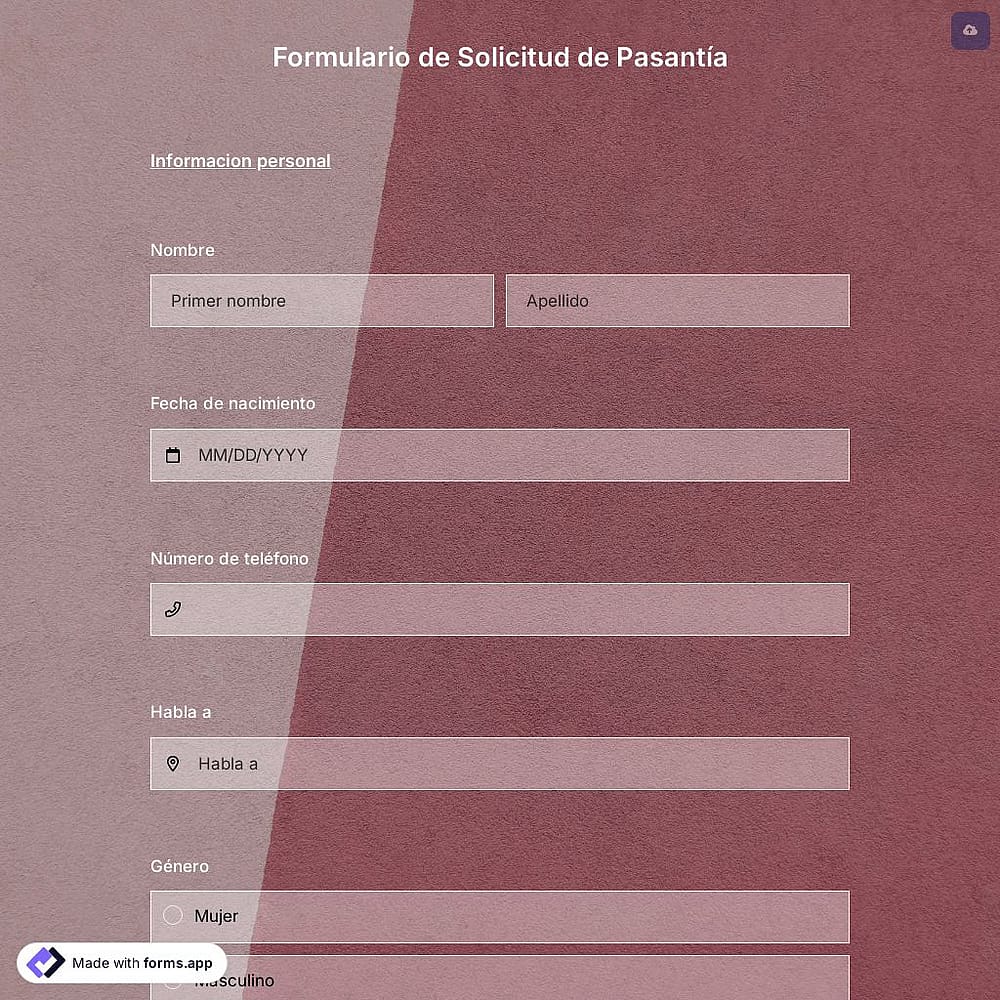 Plantilla de Formulario de Solicitud de Pasantía
