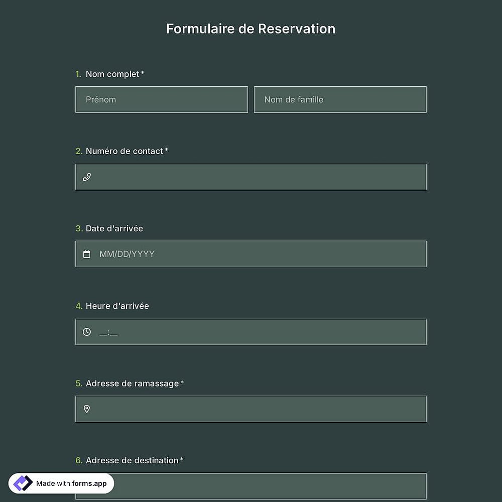 Modèle de Formulaire de Réservation de Hôtel