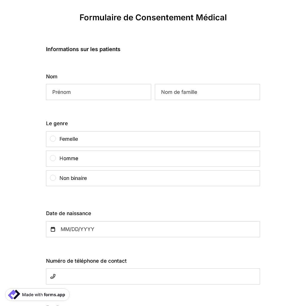 Modèle de formulaire de consentement médical