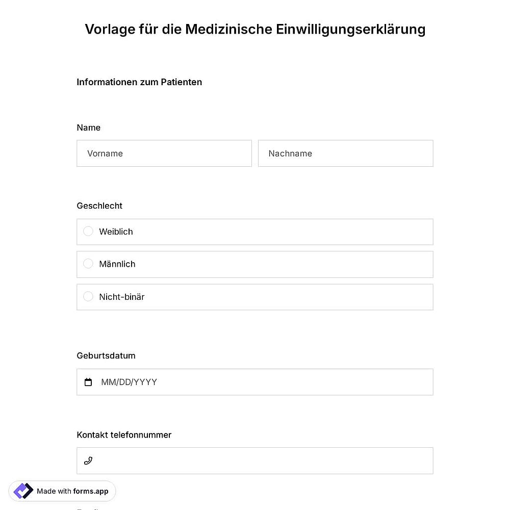Vorlage für medizinische Einverständniserklärung
