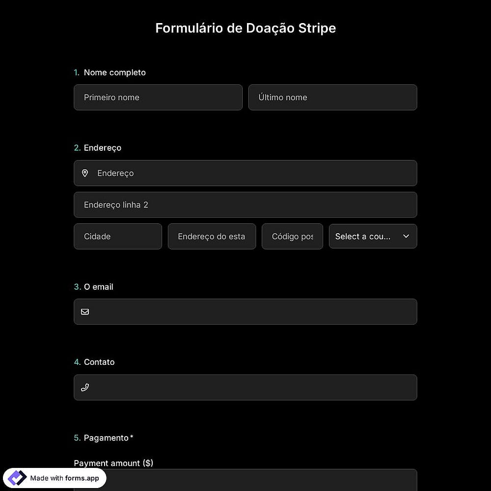 Modelo de Formulário de Doação de Stripe
