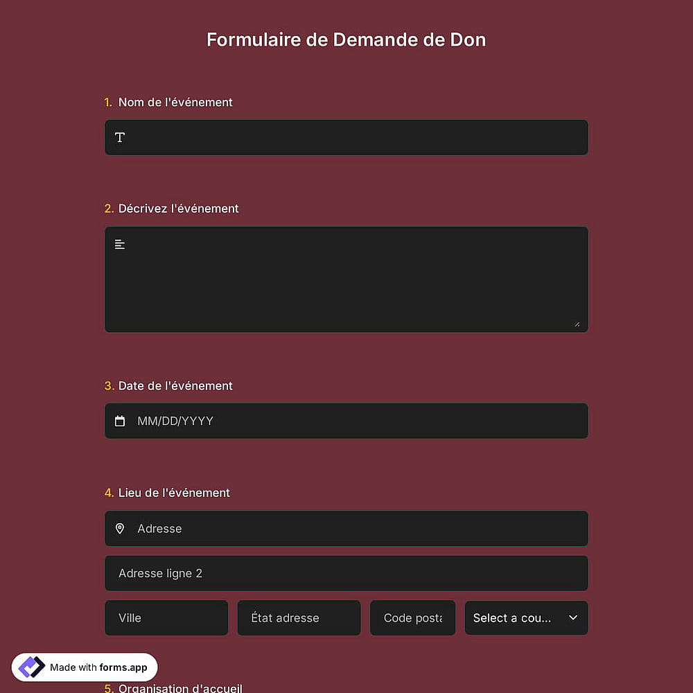 Modèle de formulaire de demande de don