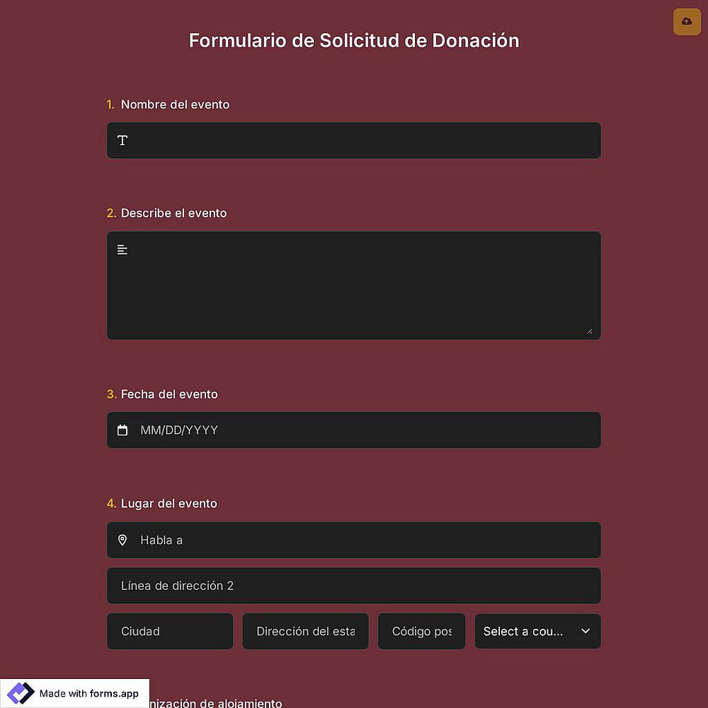 Plantilla de formulario de solicitud de donaciones