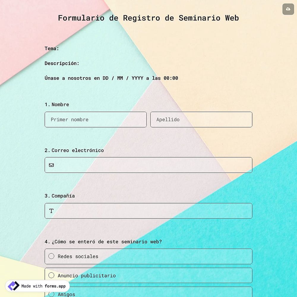 Plantilla de Formulario de Registro de Seminario Web
