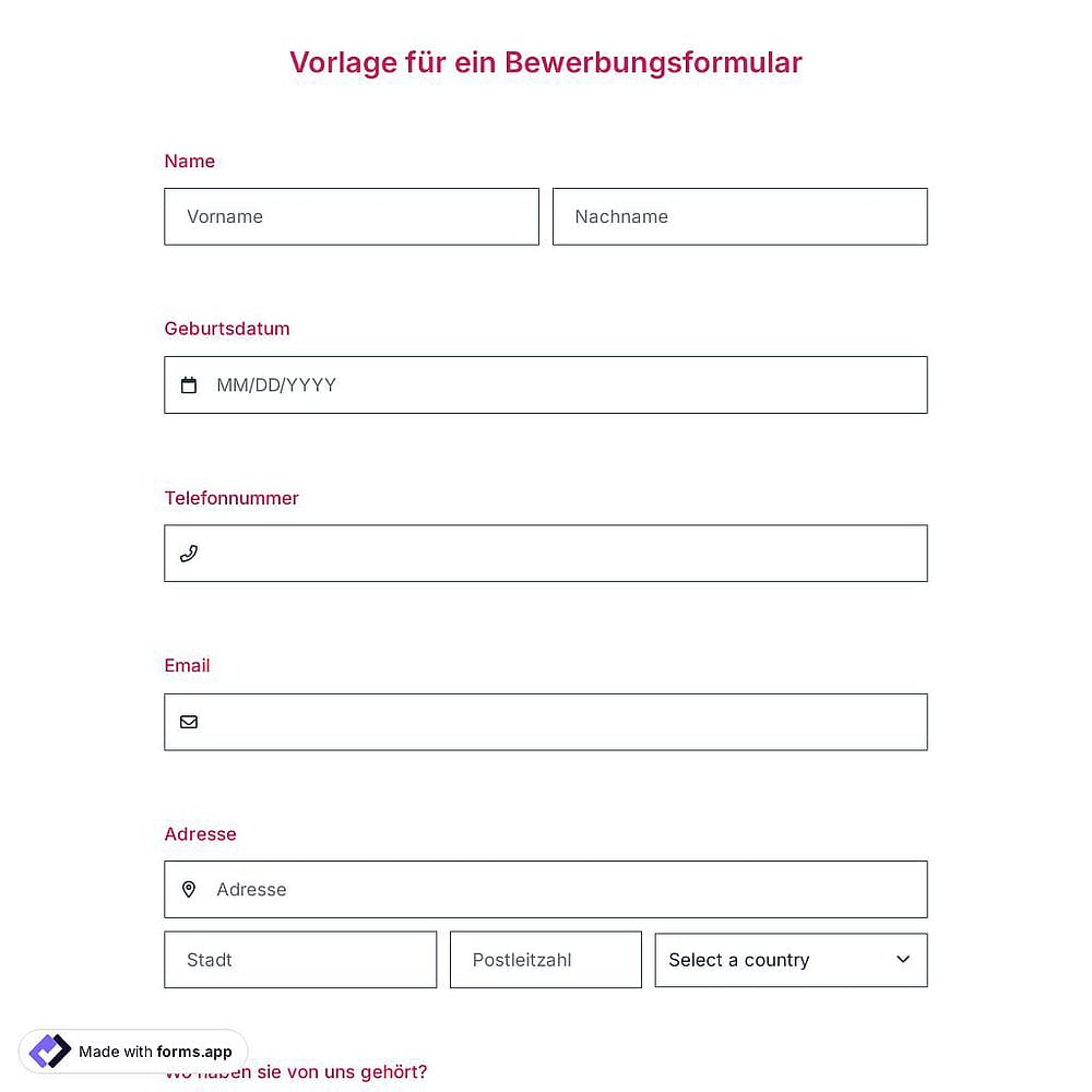 Vorlage für ein Stellenbewerbungsformular