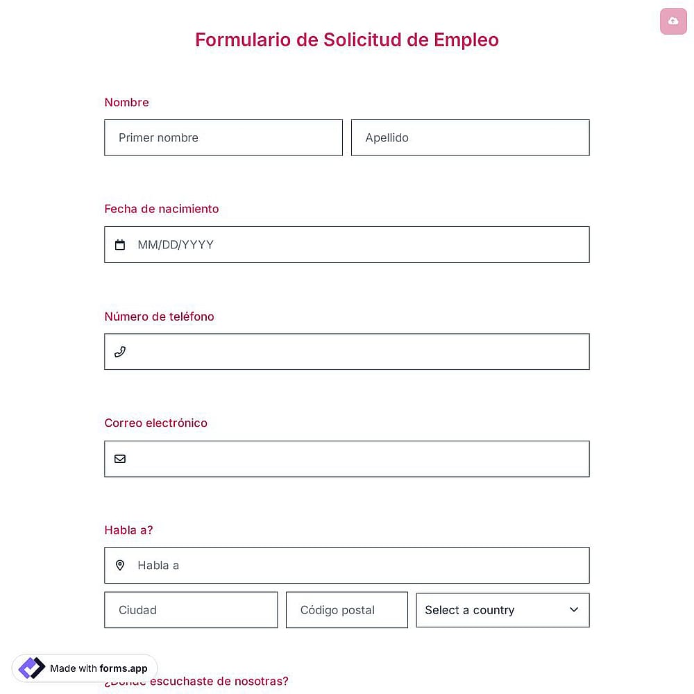 Plantilla de formulario de solicitud de empleo