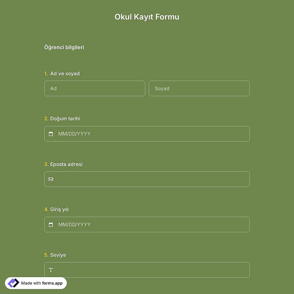 Okul Kayıt Formu Şablonu