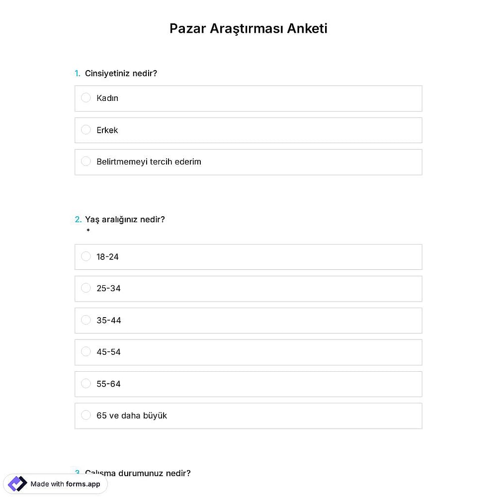 Pazar Araştırması Anket Şablonu