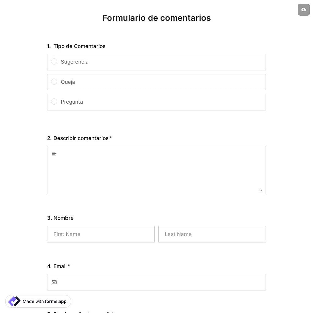 Plantilla de formulario de comentarios