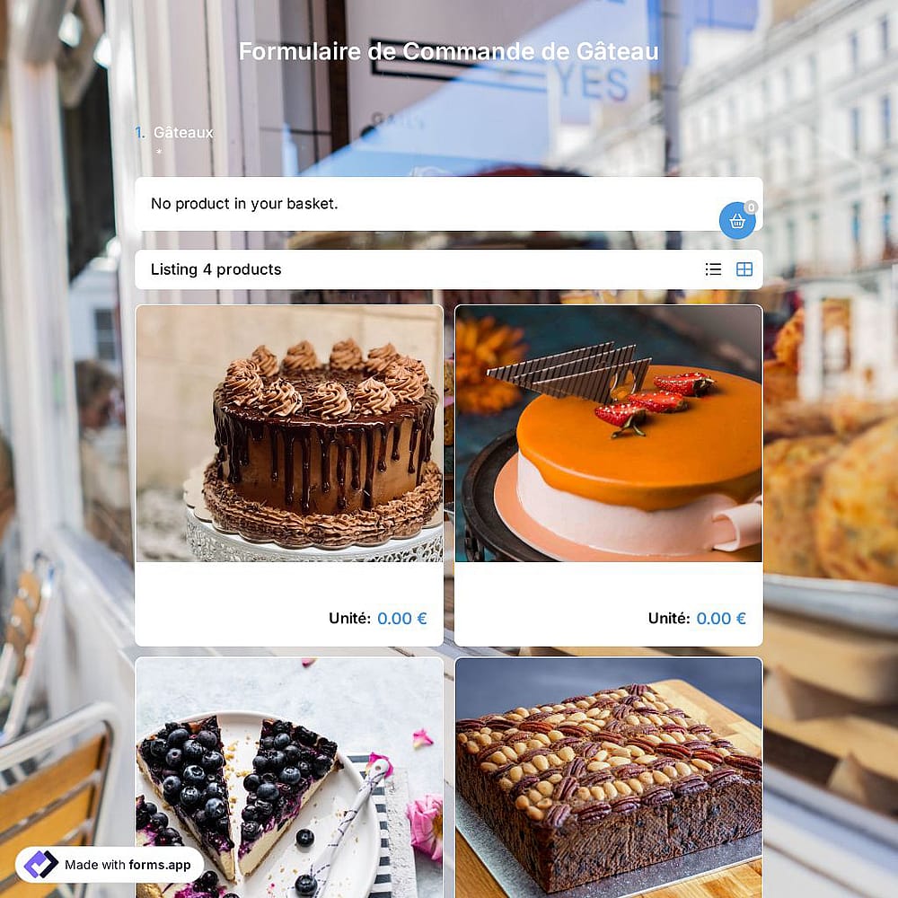 Modèle de formulaire de commande de gâteau