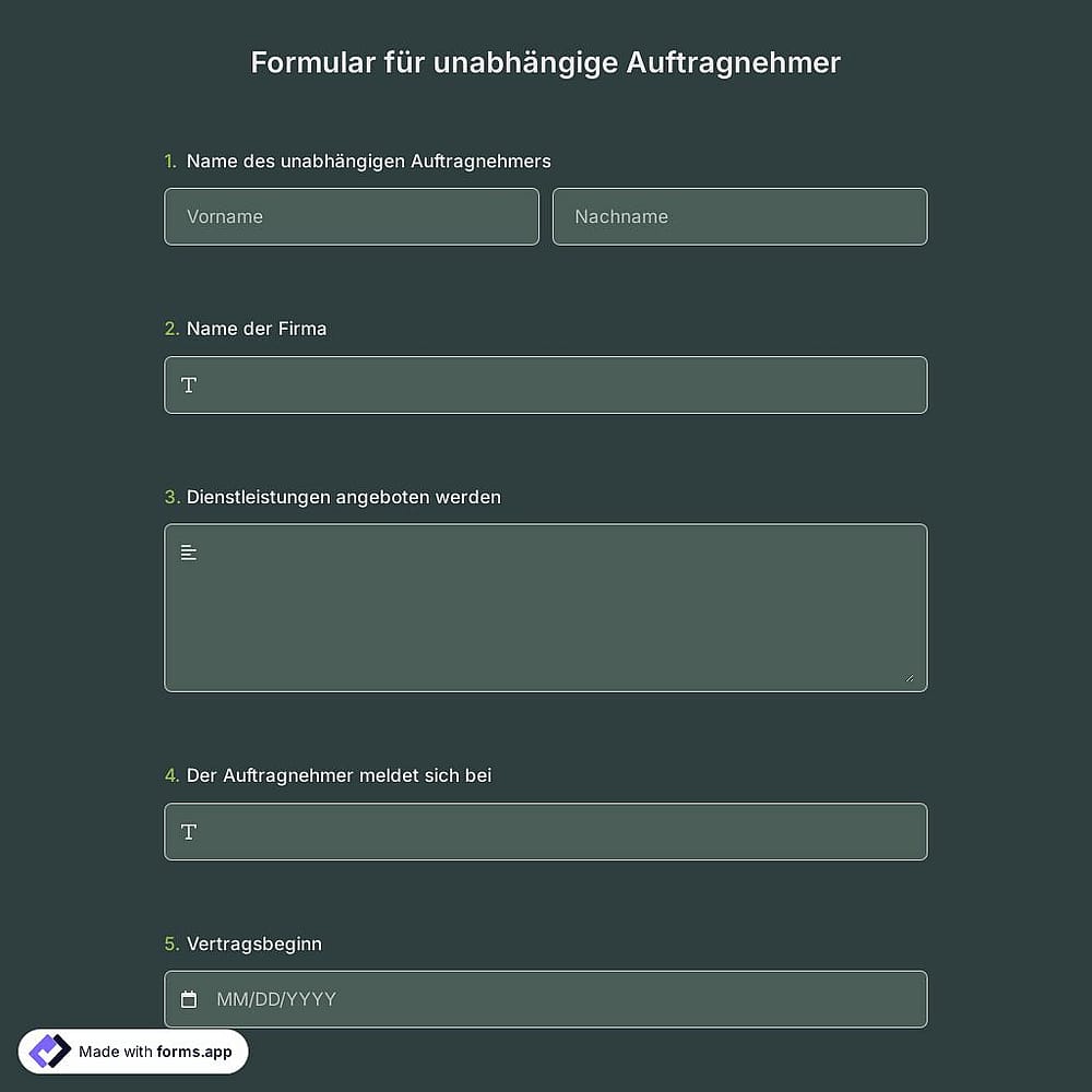 Vorlage für unabhängige Auftragnehmer