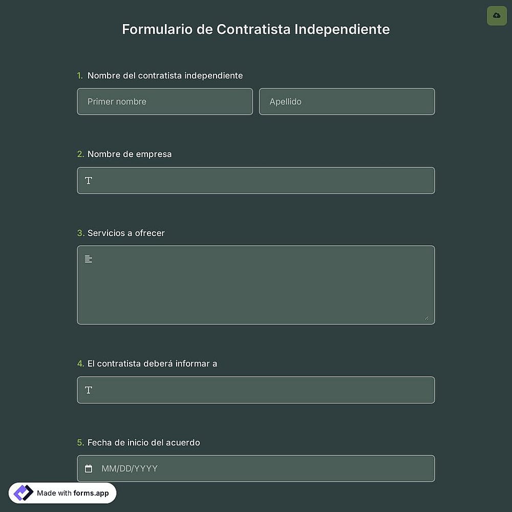 Plantilla de formulario para contratista independiente