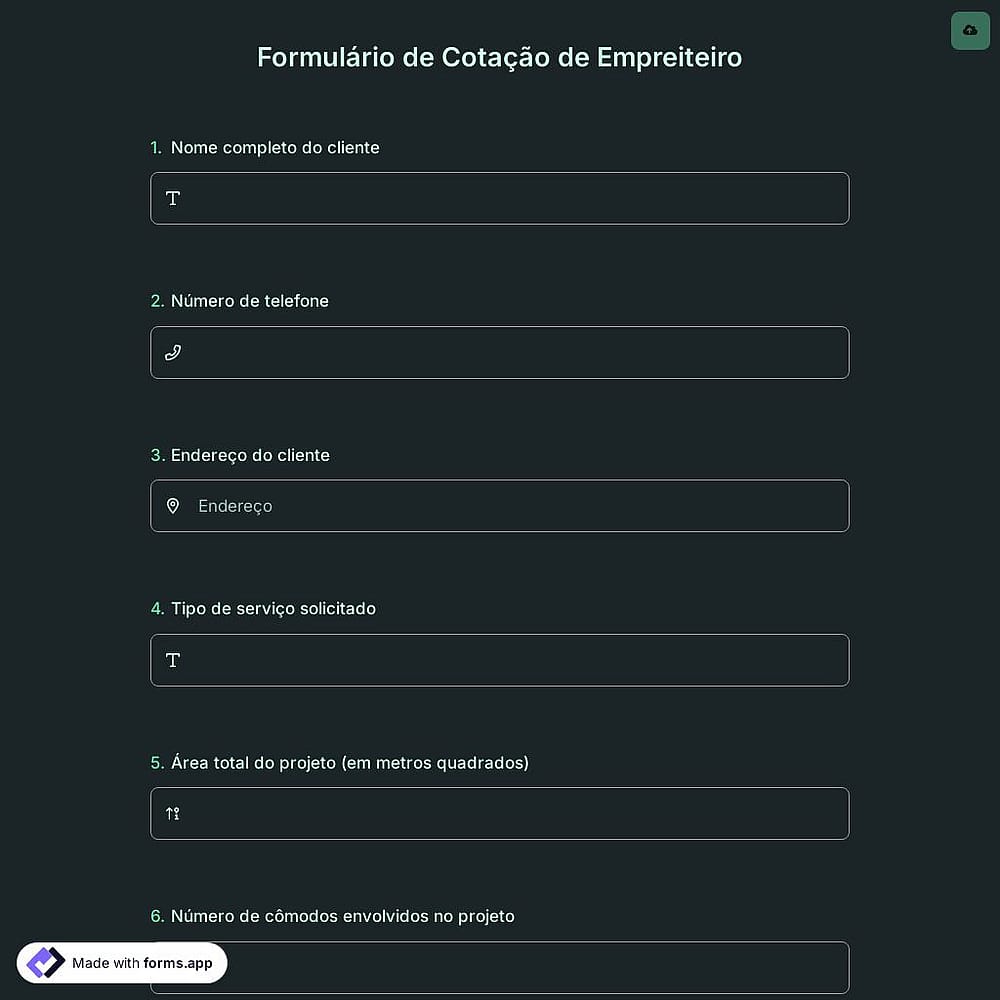 Formulário de Cotação de Empreiteiro