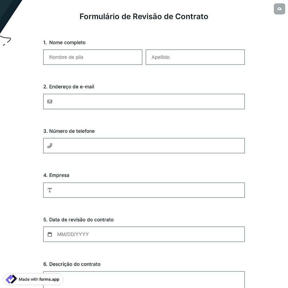 Formulário de Revisão de Contrato