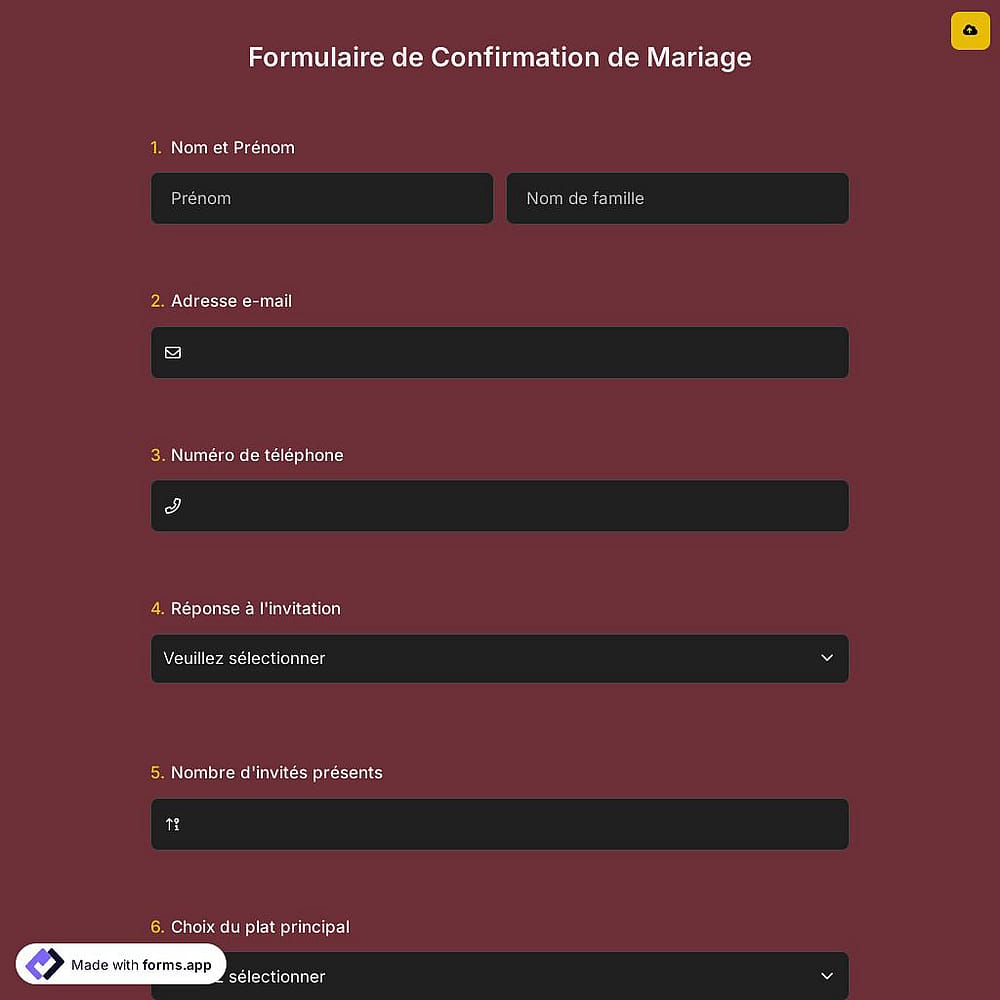 Formulaire de RSVP de mariage