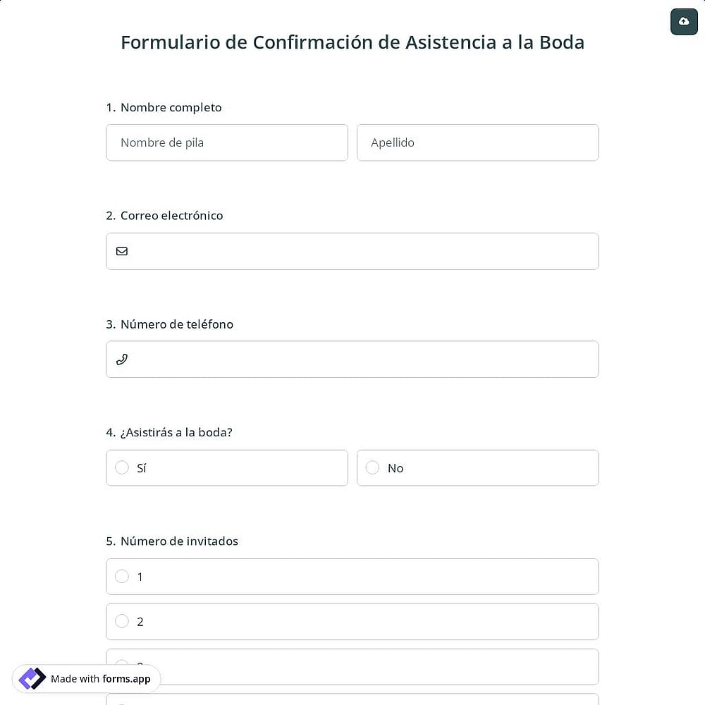 Formulario de RSVP para bodas