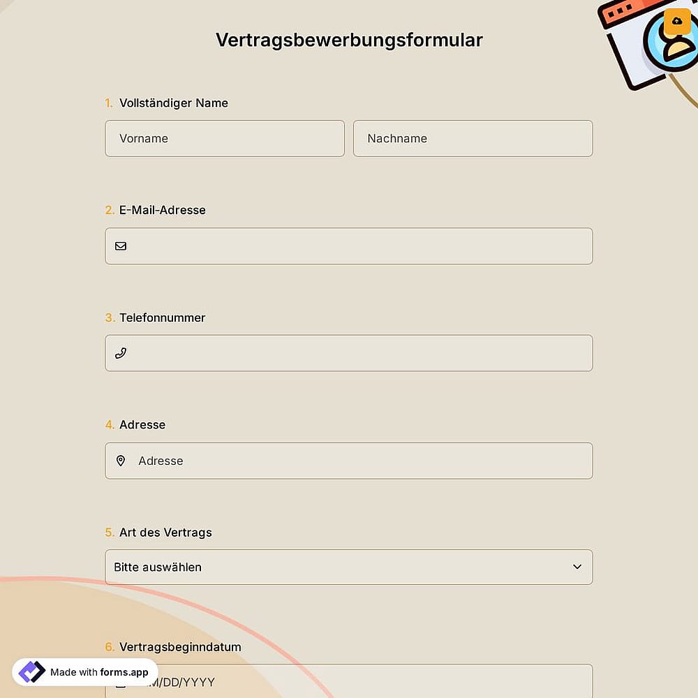 Vertragsbewerbungsformular