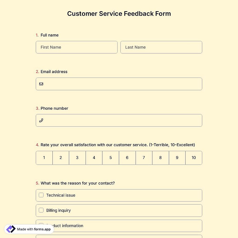 Customer Service Feedback Form