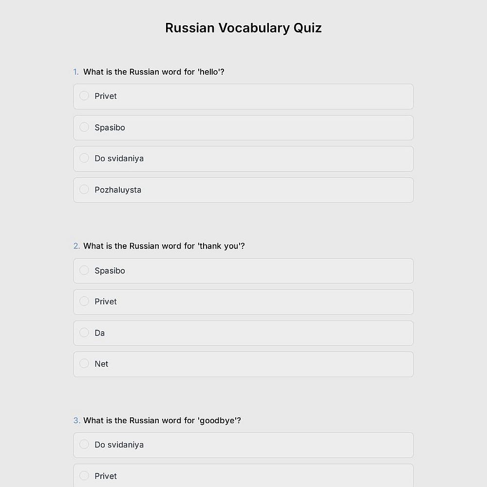 Russian Vocabulary Quiz