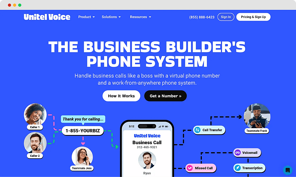 The homepage of Unitel Voice