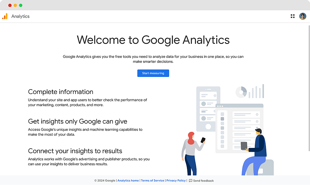 The homepage of Google Analytics