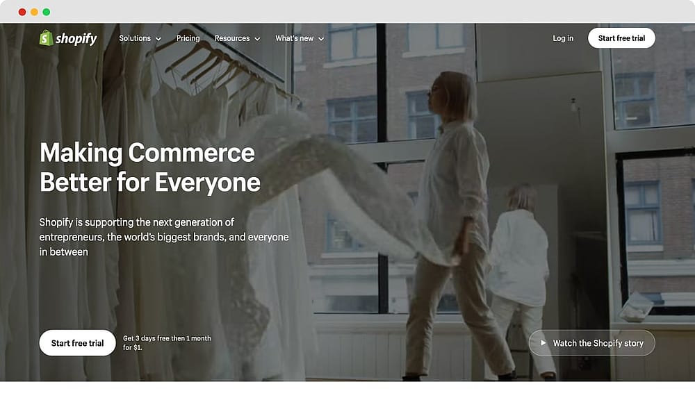 The homepage of Shopify