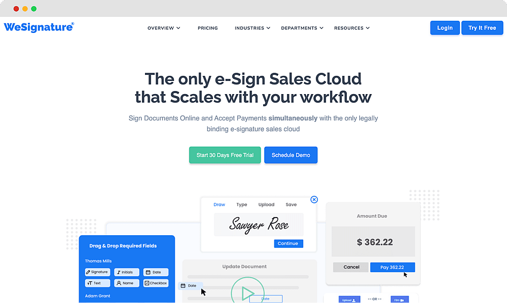 The homepage of WeSignature