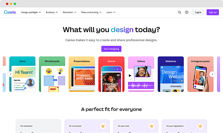 Die Homepage von Canva