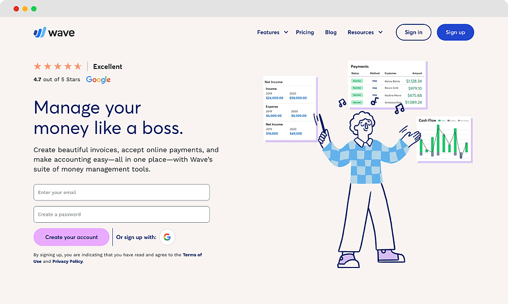 The homepage of Wave