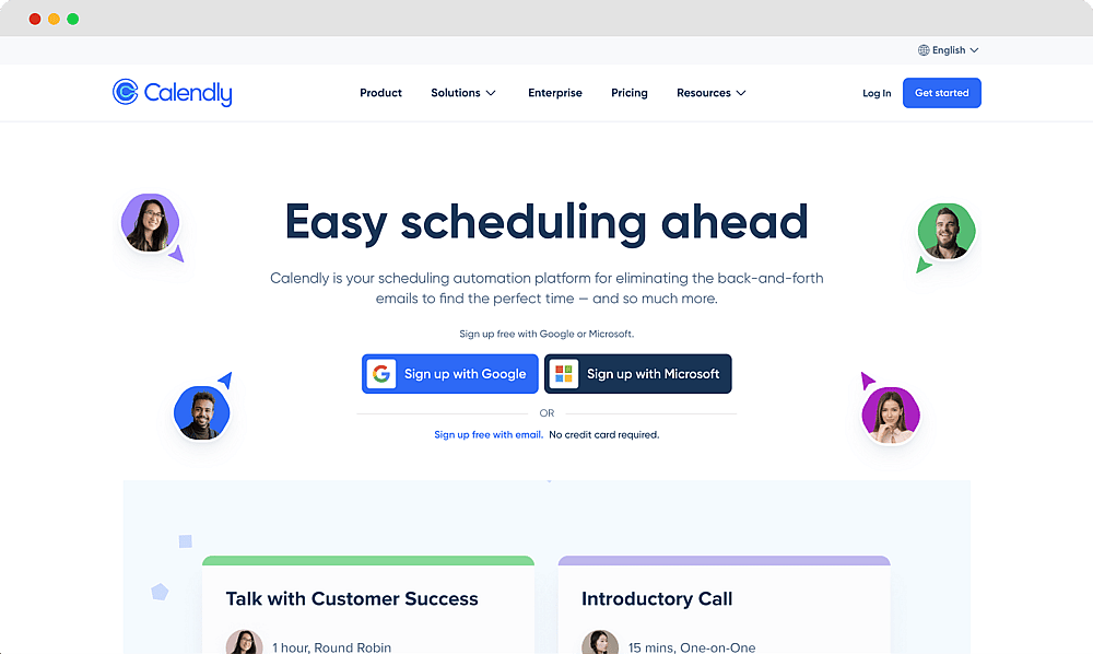 Die Homepage von Calendly