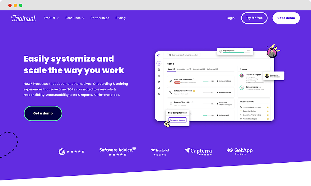Die Homepage von Trainual